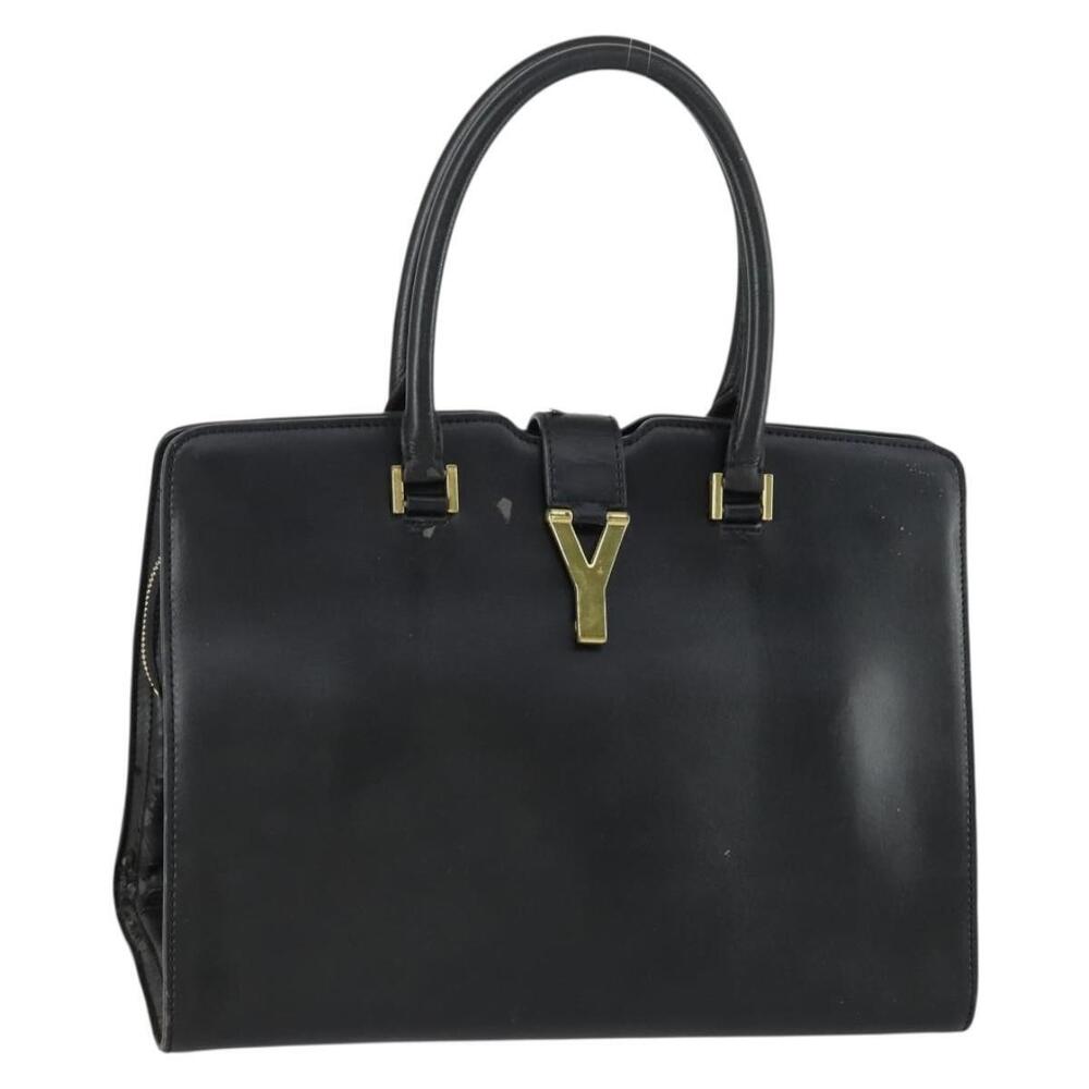SAINT LAURENT Kabas Hand Bag Leather Black Gold Auth ki6216 - Picture 1 of 16